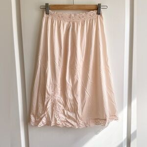 Vintage 90s Satin Lace Trim Slip Skirt Side Slit Size M Fairycore coquette